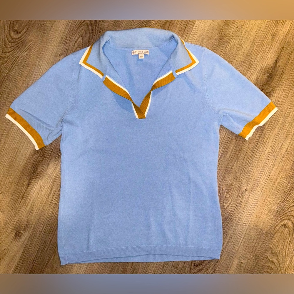 Eva Mendes for New York & Company Blue Blouse with Gold Accents